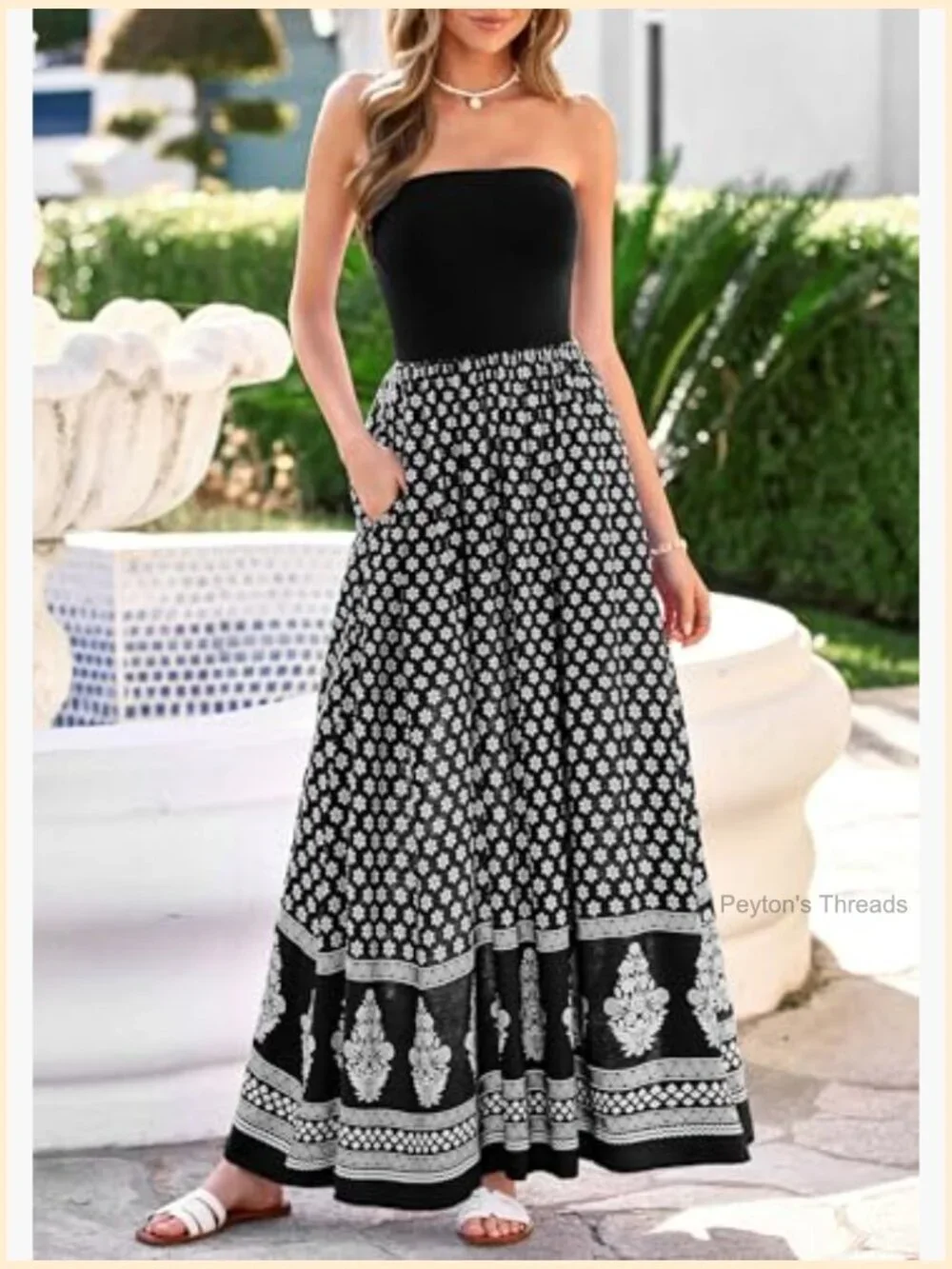 Strapless Tube Maxi Dress with Pockets Floral Patchwork Summer